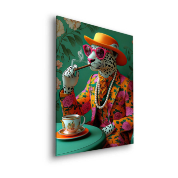 Leopardo en una fiesta del té - cuadro Dibond mate