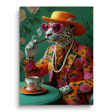 Leoparden-Teeparty - Leinwandbild