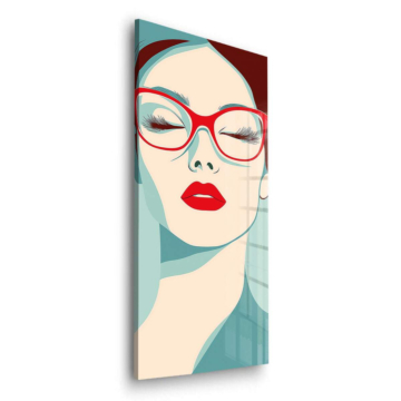 Ilustracja kobiety w okularach retro - obraz na szkle akrylowym