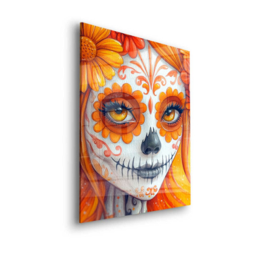 Dia de Muertos Floral Skull Acrylic Glass Art