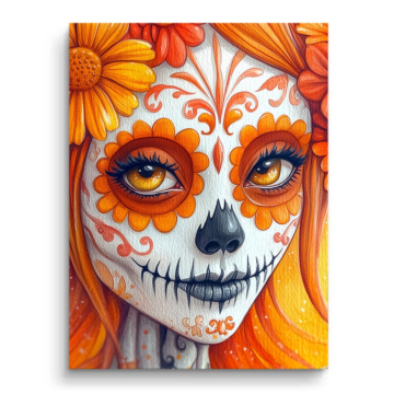 Kwiatowa czaszka w stylu Dia de Muertos - obraz na matowym PVC