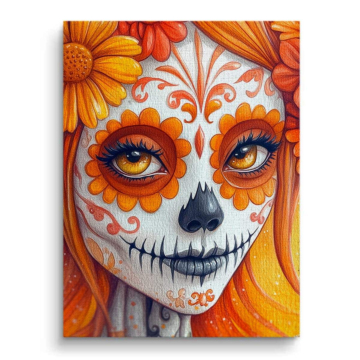 Kwiatowa czaszka w stylu Dia de Muertos - obraz na płótnie