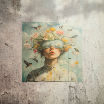 Femme aux fleurs et aux yeux bandés - poster