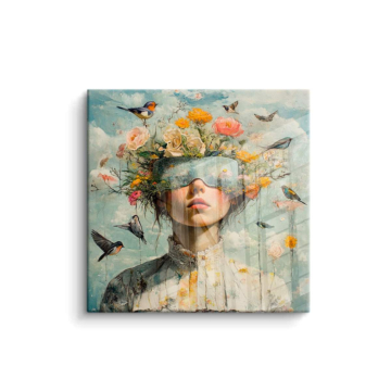 Florale Frau mit verbundenen Augen - PVC-Bild glänzend