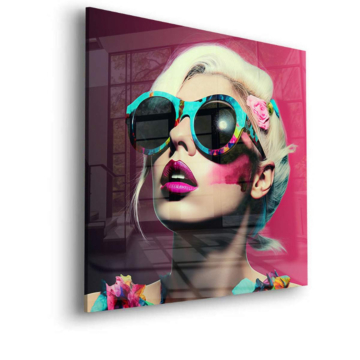 Portrait pop glamour aux lunettes de soleil - tableau en verre acrylique