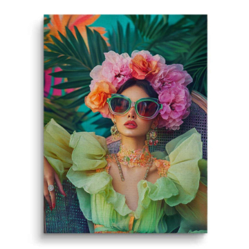 Tropical Floral Fashion Woman Canvas Art