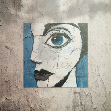 Visage cubiste bleu - poster