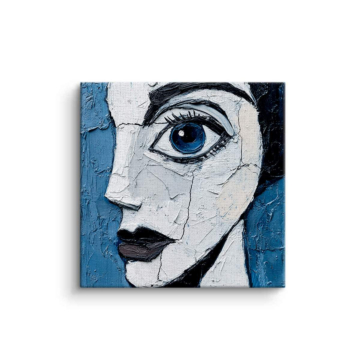 Blue Cubist Face Portrait Canvas Art