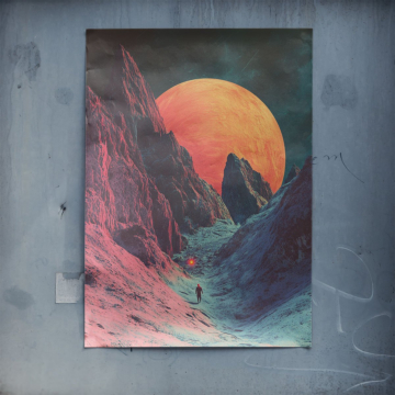 Alien-Mond über Berglandschaft - Poster