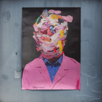 Portret w różowym garniturze z fragmentów - plakat