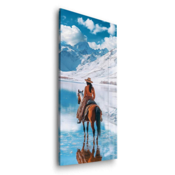 Montaña caballo jinete reflejo - cuadro en vidrio acrílico