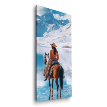 Bergreiter mit Pferd in Spiegelung - Dibond-Bild matt