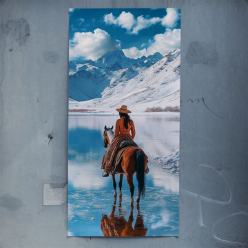 Bergreiter mit Pferd in Spiegelung - Poster