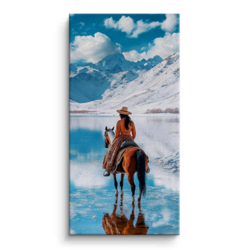 Montaña caballo jinete reflejo - cuadro en lienzo