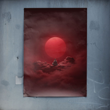 Rote Eklipse über Landschaft - Poster