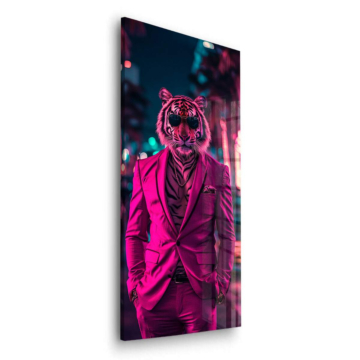 Neon-Porträt eines Tigers im Anzug - Acrylglasbild