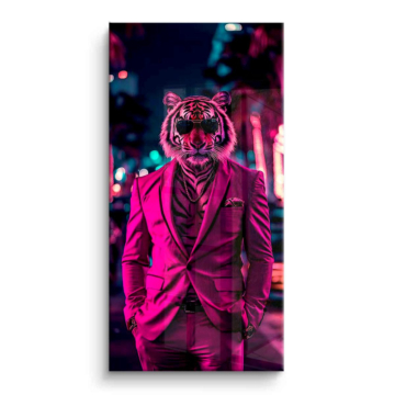 Portret neonowego tygrysa w garniturze - obraz na PVC z połyskiem