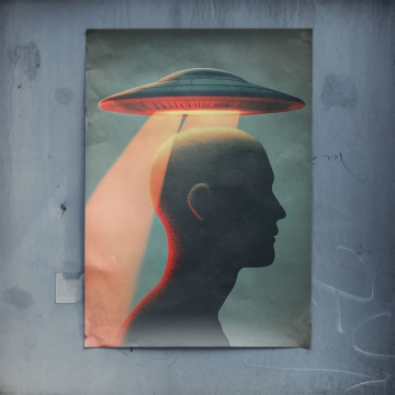 Sylwetka z promieniem UFO - plakat