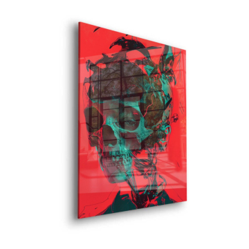 Neonroter Schädel - Acrylglasbild