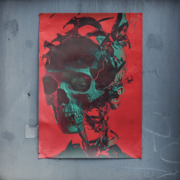 Néon rouge crâne - poster