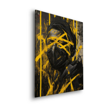 Żółta zamaskowana postać w stylu street art - obraz na dibondzie matowym