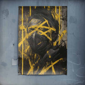 Żółta zamaskowana postać w stylu street art - plakat
