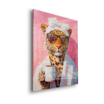 Leopardo Bathrobe Coffee - cuadro en vidrio acrílico