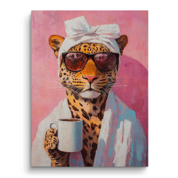 Leopard Badrobe Kaffe - Leinwandbild