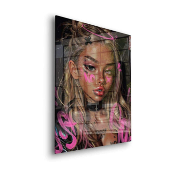 Portrait glamour de femme façon graffiti - tableau en verre acrylique