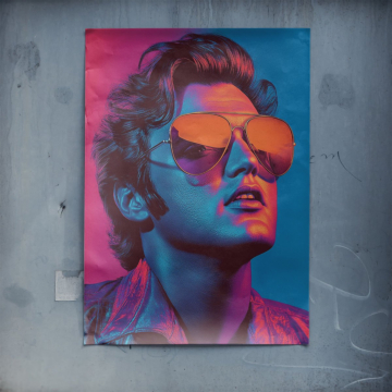 Retrato retro neón gafas de sol - póster
