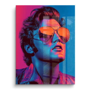 Retro-Neon-Porträt mit Sonnenbrille - PVC-Bild glänzend