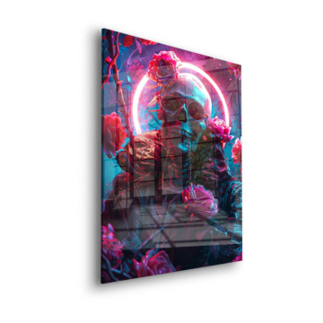 Neon Skull Roses Acrylic Glass Art