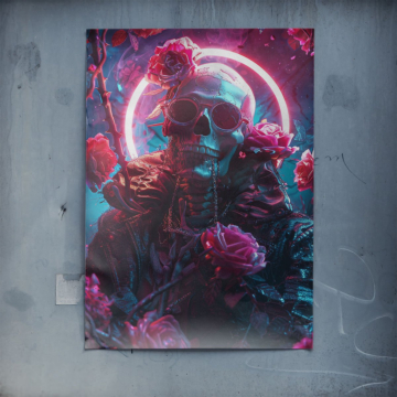 Néon crâne roses - poster