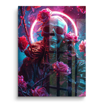 Néon crâne roses - tableau PVC brillant