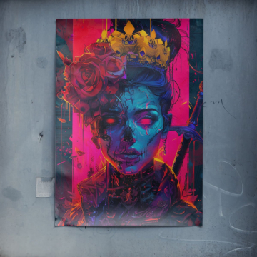 Crowned Neon Skull Queen Poster Art