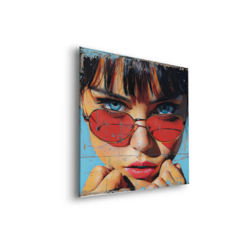 Retrato de moda con gafas rojas - cuadro Dibond mate