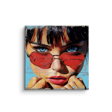 Retrato de moda con gafas rojas - cuadro PVC mate