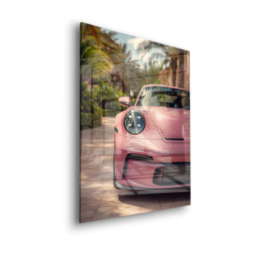 Pink Porsche Street Acrylic Glass Art