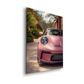 Porsche rosa en la calle - cuadro Dibond mate