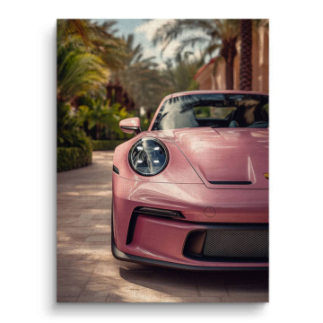Pink Porsche Street Canvas Art