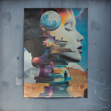Surrealistyczny profil planety - plakat