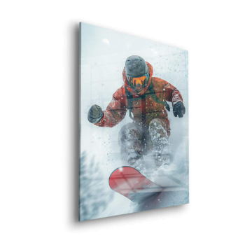 Acción de snowboard en nieve polvo - cuadro en vidrio acrílico