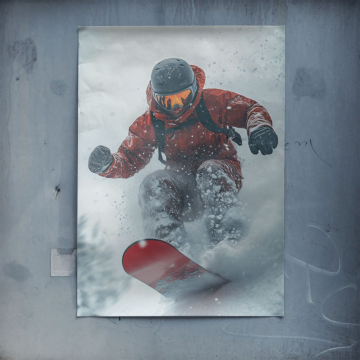 Snowboardowa akcja w śnieżnym puchu - plakat