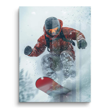 Acción de snowboard en nieve polvo - cuadro PVC brillante
