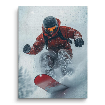 Acción de snowboard en nieve polvo - cuadro en lienzo