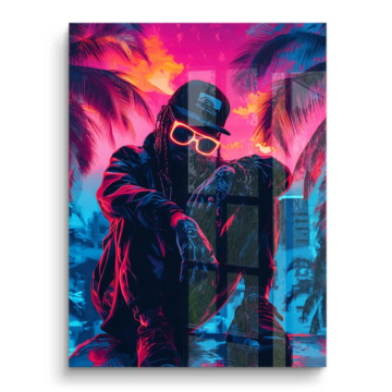 Figura enmascarada neón de estilo urbano - cuadro PVC brillante