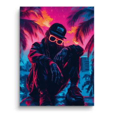 Silhouette streetwear masquée au néon - tableau sur toile