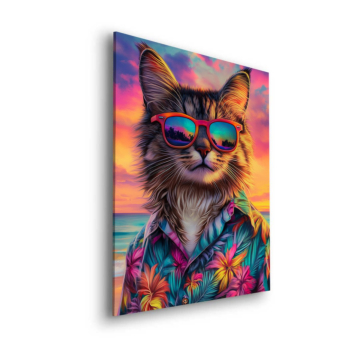 Tropische Katze mit Sonnenbrille - Dibond-Bild matt