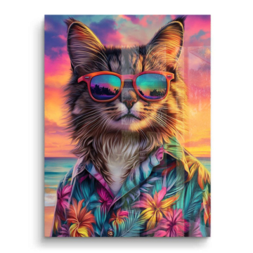 Tropische Katze mit Sonnenbrille - PVC-Bild glänzend