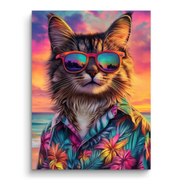 Gato tropical con gafas de sol - cuadro PVC mate